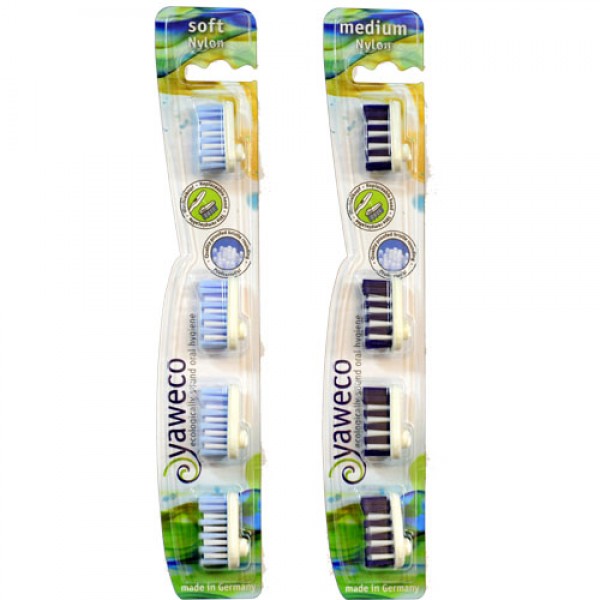 Yaweco Nylon Bristle Toothbrush Heads with soft or medium bristles