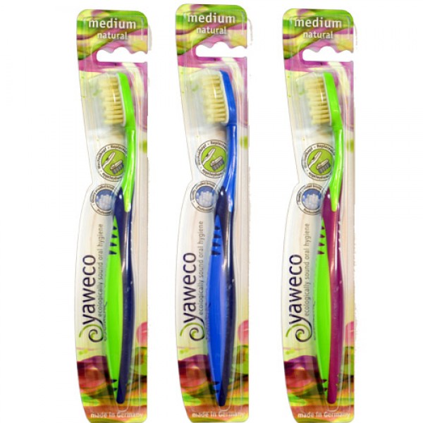 Yaweco Natural Bristle Toothbrush in assorted colours